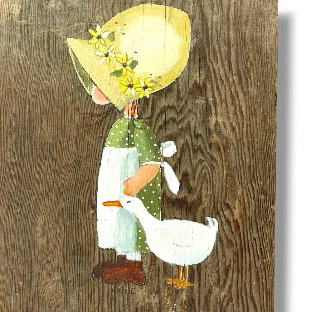 Vintage Cottage Folk Art Goose Duck Wood Plaque Wall Art Webb Rustic Country